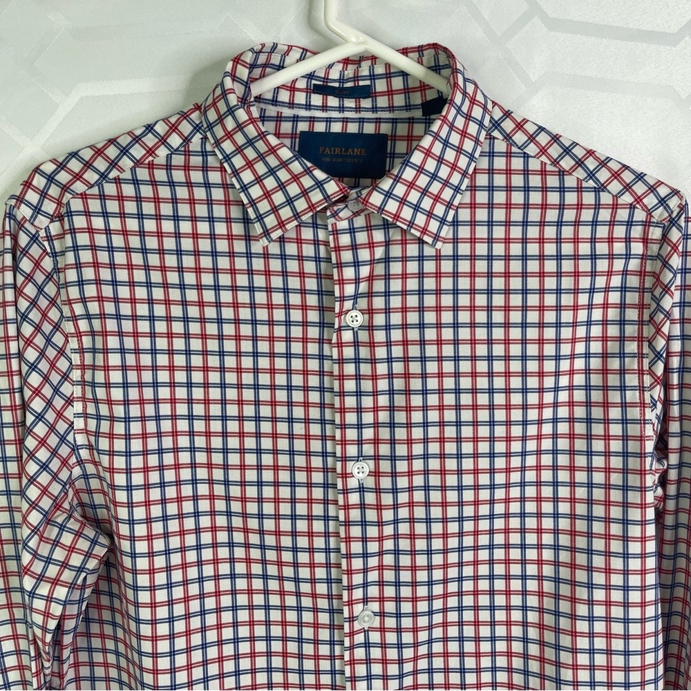 Fairlane Men's Red and Blue Checkered Cotton Button Down Shirt Size Small